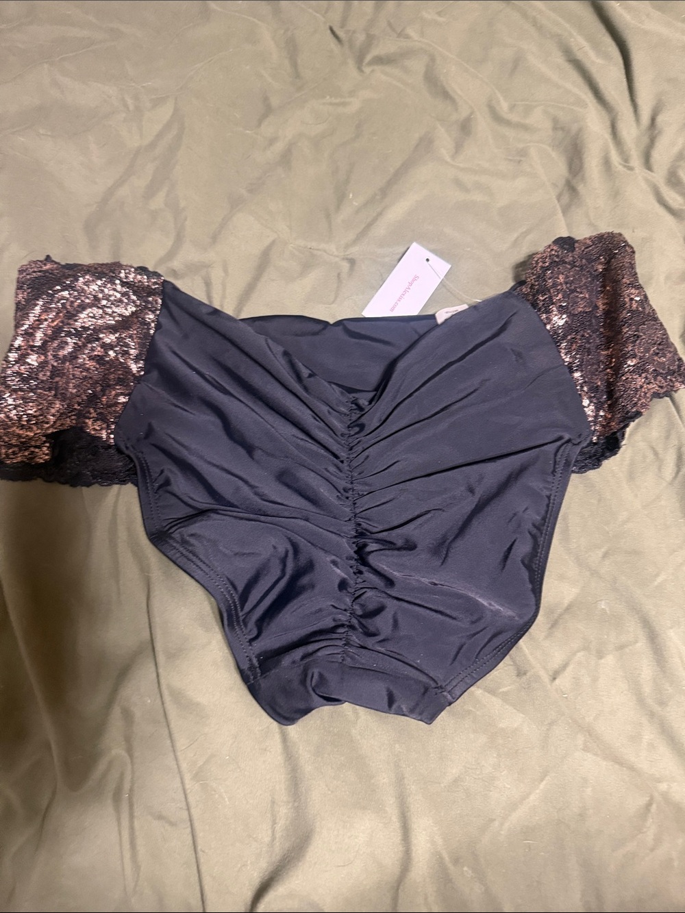 Alexis Black High-Waist Bikini Bottoms with Metallic Lace Trim - Picture 3 of 3